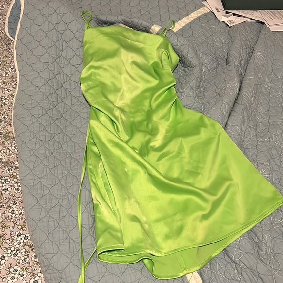 Lace Up Back Satin Cami Dress Lime Green size 6 - Picture 2 of 7